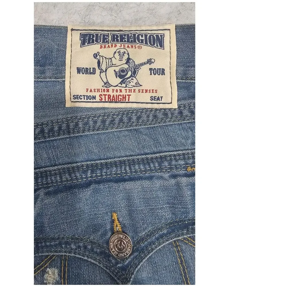 True Religion Ricky Straight WFLP GT Green Combo Mens Jeans Size 34